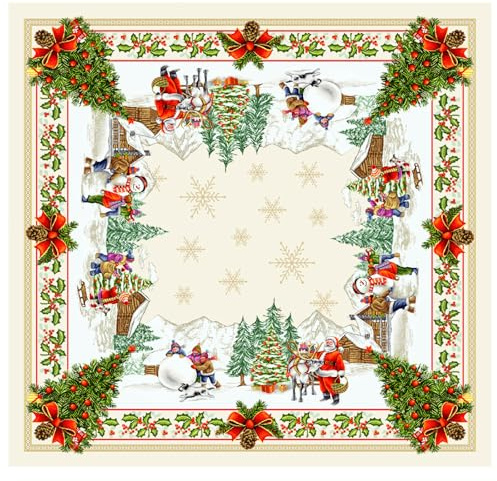IL MAGGIOLINO | Weihnachten Tischdecke, Tischwäsche Winter Xmas Küche Tisch Dekoration 100x100 cm, Tannenbaum-Muster in Chenille-Stoff, Made in Italy