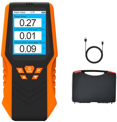 Digital Radon Detector for Home Basement, Continuous Radon Monitor with Long and Short Term Monitoring Real Time/Average Radon Level, Portable Rechargeable Radon Meter Tester 0.3-270 pCi/L