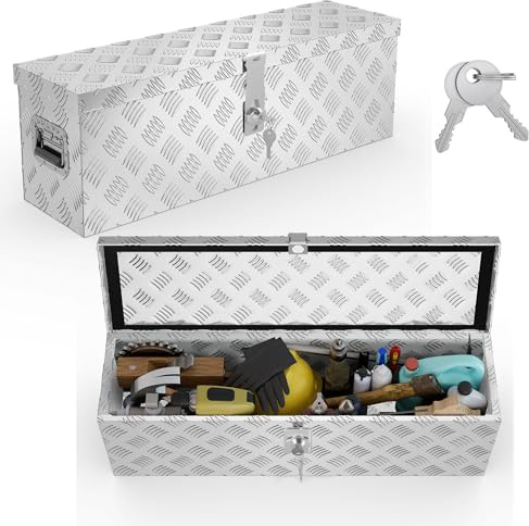 UISEBRT Aluminium verktygslåda med lås, aluminiumlåda, transportbur 990 x 330 x 254 mm, robust aluminiumlåda för verktyg, släpvagnslåda, vattentät förvaringslåda med 2 nycklar (silver)