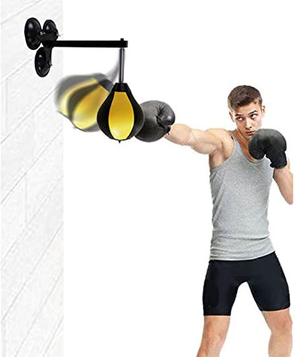 HSWOYEA Wand-Speed-Boxball für Damen/Herren, langlebiger, wandmontierter Punchingball mit Reflexball und Ständer, zum Stressabbau, Schwarz+Gelb