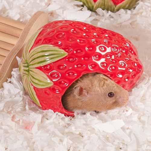 Kelivi Keramik Hamster Versteck,kühlendes Hamsterhaus für Kleintiere | Keramik,Niedliches Erdbeer Design,GanzjäHrig Nutzbar,Abriebfest&Leicht Zu Reinigen,Geeignet FüR Zwerghamster，Syrische Hamster