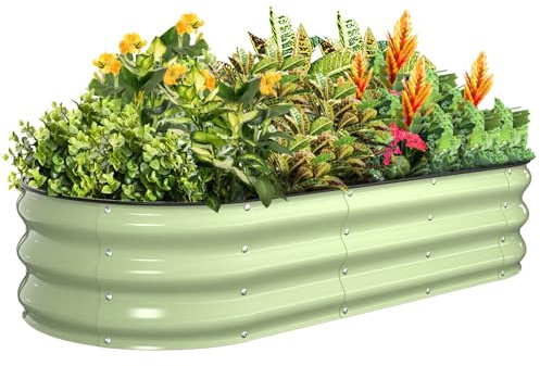 Kesfitt Raised Garden Bed, 5x2x1 FT Galvanized Steel Metal Raised Garden Bed, Oval Open-Bottom Design, 12-Inch Deep for Outdoor Vegetable & Herb Gardening, Fruit Green