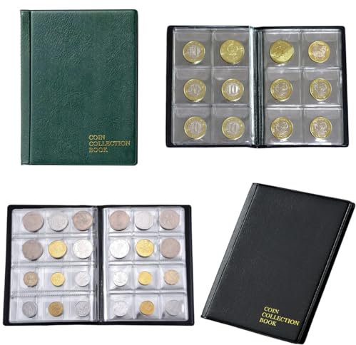 WWYSSZ 2 Bücher Münzsammelalbum für Sammler, 120 Taschen 3 X 3 cm + 60 Taschen 4.5 X 4.5 cm, Münzbuch, Sammelalbum Münzen, Münzalbum für Sammler, für 20/25/27/30/38 mm Souvenir Münzen (Grün+Schwarz)