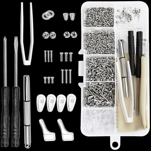 1000 Pcs Glasses Screws Repair Kit | Glasses Repair Kit with Screws & Screwdriver | Spectacle Repair Kit -Tool Set with Nose Pads, Precision Tweezers for Eyeglasses, Sunglasses & Reading Glasses