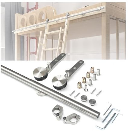 GCGC Schiebeleiter for Bibliotheken, Rollbeschlagsatz, Runde Schiene, for Bibliothek, Bücherregal, Lager, Dachboden, Schrank, Studio, Schule (ohne Leiter)(12ft/366cm)