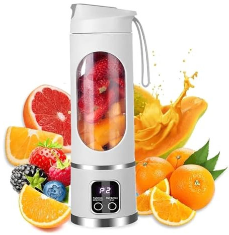 Exprimidor eléctrico portátil – Mini USB para hacer batidos de viaje con 12 cuchillas, extractor de jugo fresco para batidos, batidos de proteínas, hielo y frutas congeladas