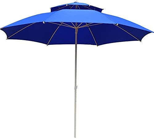 Parasol de jardin à double toit 2,15 m Protection UV Imperméable Parasol pour terrasse, jardin, piscine, plage, terrasse - Bleu
