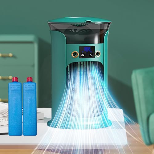 Mini Klimaanlage für Zimmer, 4-in-1 Multifunktions Mobile Klimagerät, Luftkühler mit 800ml Wassetank Verdunstungskühlung, Air Conditioner Portable, Kleine Klimaanlage mit 2 Kühlakkus (Grün)