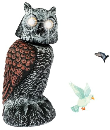 Eule Solar mit Ton, Vogelschreck Vogelabwehr Eule, Eule mit Bewegungsmelder | Taubenabwehr Garten Deko Draußen Figuren Groß Eulen mit Leuchtenden Augen und Wackelkopf für Balkon draußen Terrasse