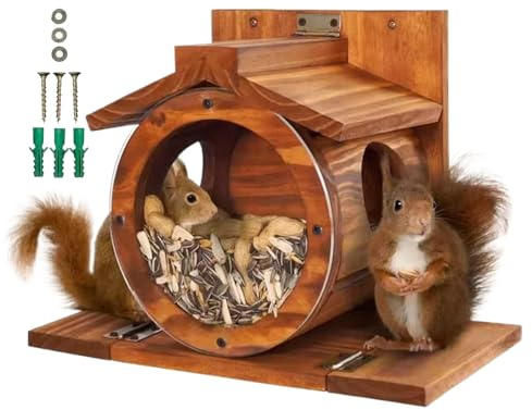 Scoiattolo mangiatoia in legno, scoiattolo con fori di ventilazione, contenitore resistente alle intemperie, per noci, pannocchie di mais, fieno per albero di chipmunk, giardino ed esterni