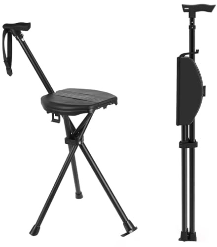 Bastón con asiento, 95-104 cm, plegable, bastón portátil, plegable, con bolsa de transporte, capacidad de carga de hasta 250 kg, bastón con asiento, bastón de senderismo plegable con asiento para