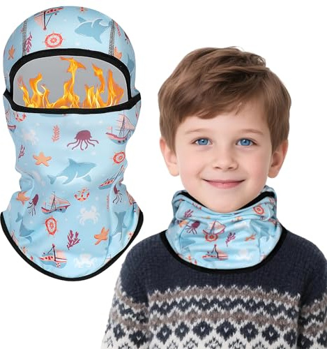 TAGVO Passamontagna in Pile per Bambini 4-12 Anni, Multifunzionale Maschera da Sci Traspirante Termico Invernale, Cartone Animato Carino Elasticizzato Cappello con Scaldacollo per Ragazzi e ragazze