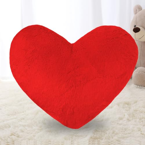 RANJIMA Herzkissen, Herzform Kissen Kuschelkissen, Kuschelkissen Schmusekissen Flausch Plüsch Dekokissen, Plüsch Kissen für Wohnzimmer Sofa Schlafzimmer Bett (Rot)