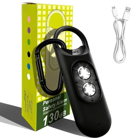 Alarme personnelle, Alarme de Poche 130dB avec lumière LED, Porte-clés de Sécurité USB-C Rechargeable, pour Femmes, Séniors et Étudiants