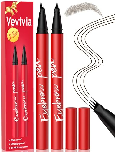 Vevivia Beauty Augenbrauenstifte - 2 Pack Eyebrow Pen with Präziser 4-Tip für Natürliche Augenbrauen, Haarähnliche Striche für Alle Augenbrauentypen, Langanhaltender, Dark Brown