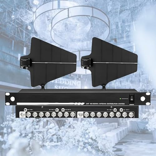 Nicvrea Sistem di Distribuzione Dell'Alimentazione per Antenna UHF, Amplificatore di Segnale per Microfono con 2 Pale per Antenna, Gamma di Frequenza 450-950 MHz 16Input