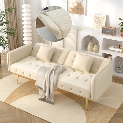 Kebnor Zweisitzer-Multifunktions-Sofabett mit Bettfunktion, Verstellbarer Rückenlehne + mehrstelligen Armlehnen. Modernes Faltsofabett für Wohnzimmer - Veloursbezug. Großzügiger Schlafbereich