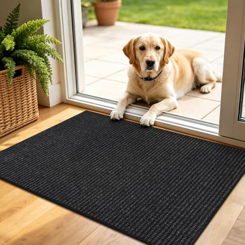 Enyhom Schmutzfangmatte Innen & Aussen 60 x 90cm, rutschfest Fußmatte Waschbar Absorbierend Fussmatte Schuhmatte Strapazierfähiger Eingangsteppich für Haustür & Eingang, Schwarz+Grau