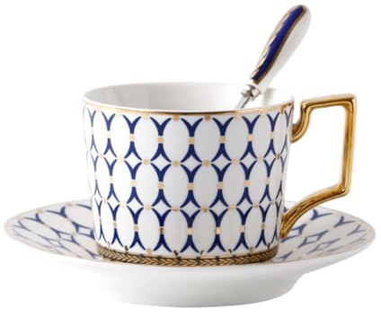SHINEOFI Juego de Taza y Platillo de Café Incluye Cuchara Capacidad 160ml Varios estilos Estilo Europeo de Porcelana Borde Dorado Adecuado para Restaurante y Tienda de Postres