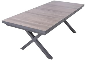 DELUKE Gartentisch Luka - Aluminium/Keramik, Dunkelgrau, 200x100x77cm | Ausziehtisch Esstisch Wetterfest Outdoor Tisch