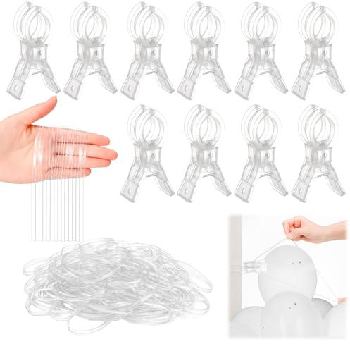 Crtiin 10 Pack Large Balloon Arch Clips 3.5 Inch Heavy Duty Clip and 100 Pcs 7.87 Inch Clear Rubber Bands for Balloon Arch Frame Garland Wall Birthday Decorations Crafts Woodworking