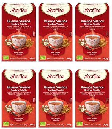 Yogi Tea, Buenos Sueños Rooibos Vainilla - Infusión Ayurvédica - Con Raíz de Valeriana - Pack de 6x17 bolsitas (102 bolsitas en total)