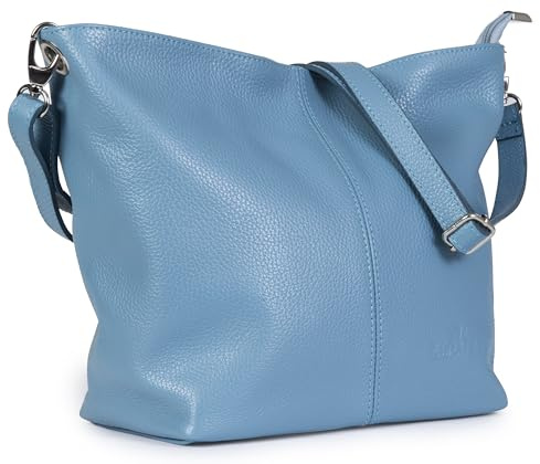 LIATALIA - ADAL - Élégant sac à main pour femme en véritable cuir italien - modèle Hobo/Fourre-tout - Bleu Jean