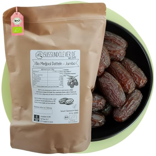 süssundclever.de® | Bio Medjool Datteln aus Palästina | Jumbo | 500g | kompostierbare Verpackung - besonders saftig und sehr groß