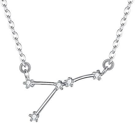 Clearine Halskette Sternzeichen 925 Sterling Silber Cubic Zirconia Sternbilder 12 Horoskop Astrologie Anhänger Kette Klar für Damen Mädschen