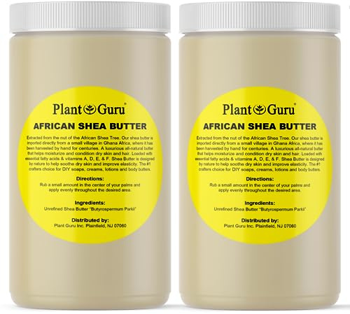 Plant Guru Raw African Shea Butter 32 oz. (2 Pack) Bulk 100% Pure Natural Unrefined IVORY - Ideal Moisturizer For Dry Skin, Body, Face And Hair Growth. Great For DIY Soap and Lip balm Making.