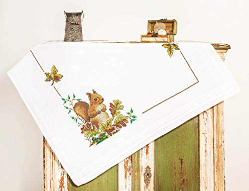 KAMACA Stickpackung Kreuzstich vorgezeichnet Baumwolle komplettes Stickset mit Stickvorlage Stickerei-Kit zum Selbersticken Erwachsene (Eichhörnchen MD 80x80 cm)