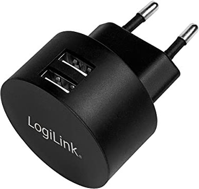 LogiLink PA0218 Fast Charging - USB Steckdosenadapter (2x USB-A, 10,5W) für Smartphones/Tablets/MP3-MP4 Player/eBooks/Navi/etc. mit Überlade-, Tiefentlade-, Überlast- und Kurzschlussschutz, schwarz