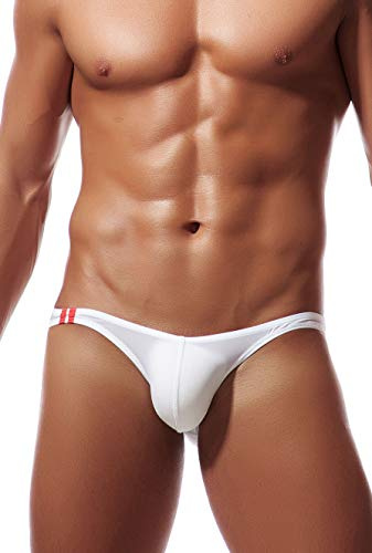 Newsywell Hombre Seda de Hielo Cintura Baja Mini Talle Bajo Calzoncillos Culturismo Basic Bikini Slip Ropa Interior Blanco X-Large