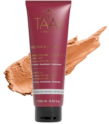TAAJ | Shampoing Ayurvédique Low Poo - KESHIKA | Nettoyant doux, Sans sulfate, Fortifiant, Brillance | Poudres Ayurvédiques, Shikakaï, Sidr, Reetha | Vegan, Cruelty Free, Fabriqué en France | 250 ml