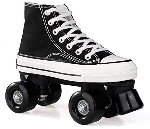 Rollschuhe Für Mädchen Rollerskates Damen Disco Roller Canvas Skates Erwachsene Leder Atmungsaktiv Retro Design (Black, 41)