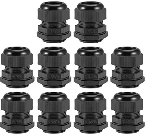 sourcing map M32x1.5 Cable Gland 16mm-21mm Wire Hole Waterproof Nylon Joint Adjustable Locknut with Washer Black 10pcs