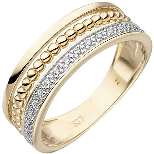 Jobo Damen-Ring breit aus 8 Karat 333 Gold Bicolor mit 17 Zirkonia Größe 58