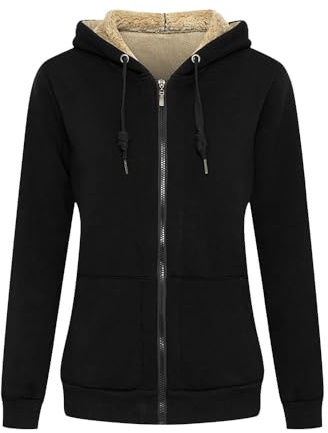 MANLUODANNI Damen Kapuzenjacke mit Fleecefutter Reißverschluss Sweatjacke
