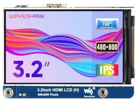 Waveshare 3.2 HDMI IPS LCD (H) 480×800 Resolution Adjustable Brightness No Touch Compatible with Jetson Nano Raspberry Pi 4B/3B+/3A+/3B/Zero,CM3/3+/4 and Desktop Windows
