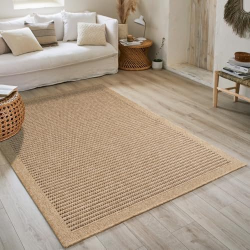 Nature 8751 - Alfombra, natural, Bohemia, con aspecto de yute, para sala de estar, dormitorio, pasillo y exterior, color natural (80 x 150 cm, marrón)