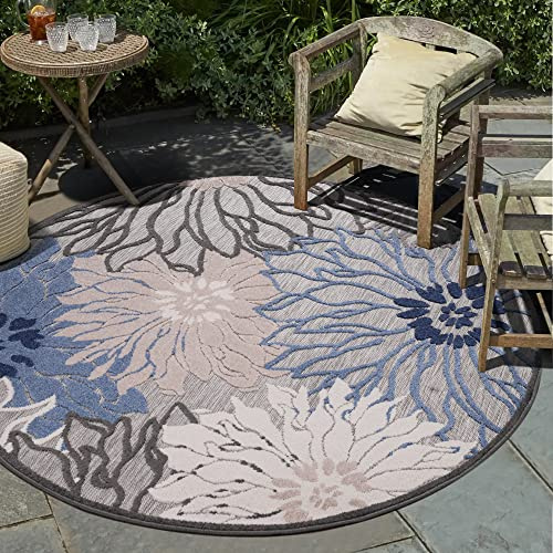 Impression Outdoor Teppich Wetterfest - Balkon Teppich Wasserabweisend - Teppich für den Innen und Außenbereich, Terrasse, Garten, Wohnzimmer, Bad oder Küche - Grau, 120 cm Rund