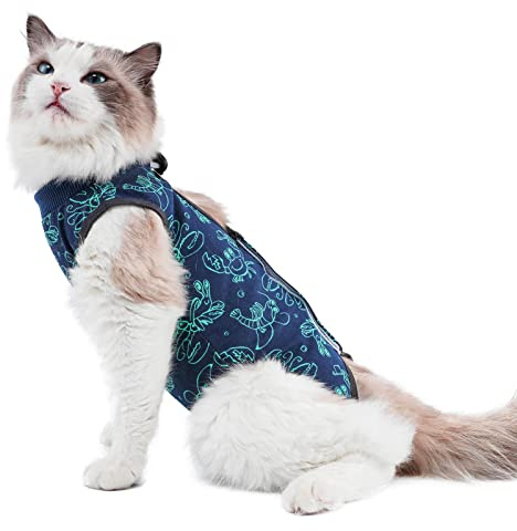 kzrfojy Cat Surgery Recovery Suit Onesie for Cats After Surgery for Surgical Abdominal Wound Or Skin Diseases E-Collar Alternative Wear Neutering Bodysuit Wear (Dark-Blue-M)