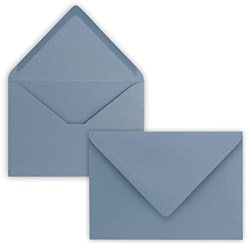 50 x kuvert B6–17,5 x 12,5 cm – gråblå – våtlimning med spetsig klaff – 120 g/m² – för bröllop, gratulationskort, inbjudningar