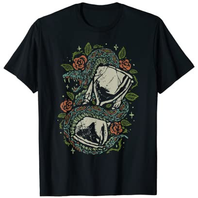 Japanische traditionelle Rosen und Schlange Sanduhr Tattoo-Stil T-Shirt