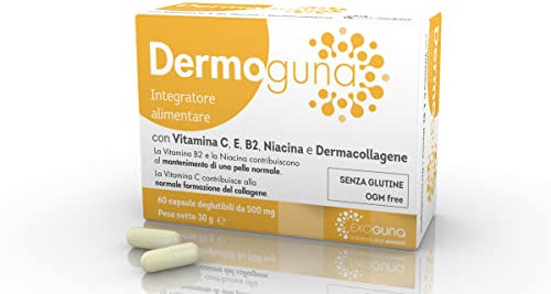 EXOGUNA Dermoguna 60 Capsule - Integratore Alimentare con Vitamina C, E, B2, Niacina e Dermacollagene