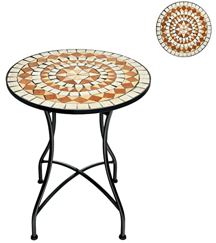 SFAREST 3PCS Bistro Set, Outdoor Mosaic Garden Dining Set with 2 Folding Chairs & Round Table, Patio Vintage Conversation Furniture Set for Balcony Yard Poolside (Ceramic Table)