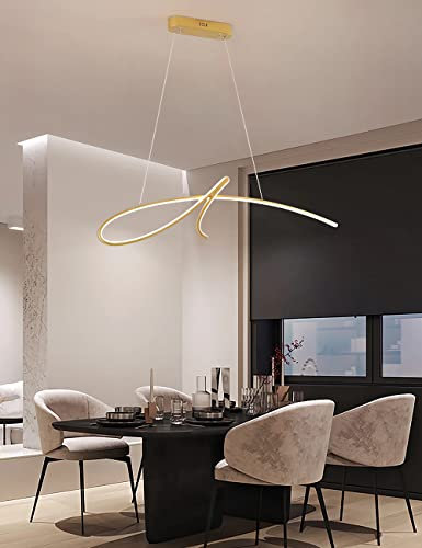 Modern LED Dimmbar Pendelleuchte 35W U-förmige Designer Hängelampe mit Fernbedienung höhenverstellbar Pendellampe kreativ Hängeleuchte lampe für Wohnzimmer Küche Schlafzimmer Esszimmer L95cm Golden