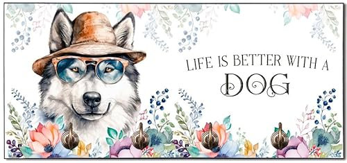 Cadouri Design-Hundegarderobe mit Alaskan Malamute - Leinenhalterung für Halsband, Leine & Geschirr - originelles Geschenk für Hundebesitzer - handgefertigt