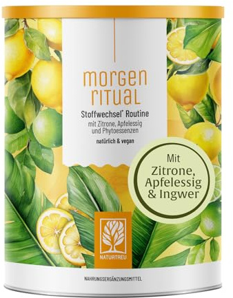 NATURTREU® 150 g Getränkepulver mit Zitrone, Apfelessig & Ingwer | mit Vitamin C – Fruchtiger Drink für deine Morgenroutine – Vegan & ohne zugesetzten Zucker