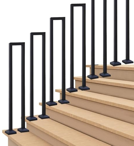 U-förmiger Treppenhandlauf, nordisches, modernes, quadratisches, rutschfestes Sicherheits-Treppengeländer, geeignet für Innen- und Außenbereiche, Villen und Korridore (95CM（3.11FT）, Schwarz-B)